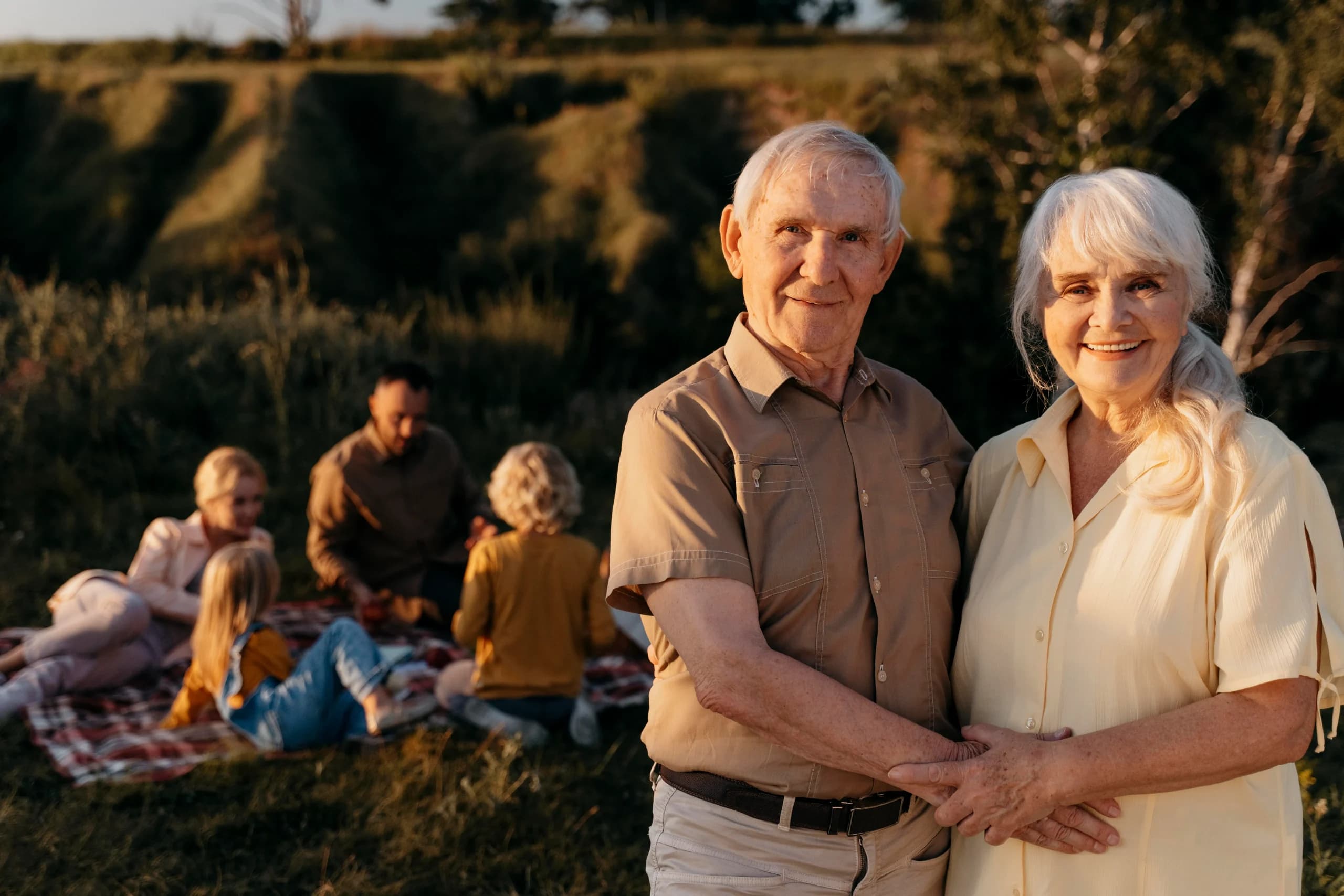 Senior couple smiling outdoors